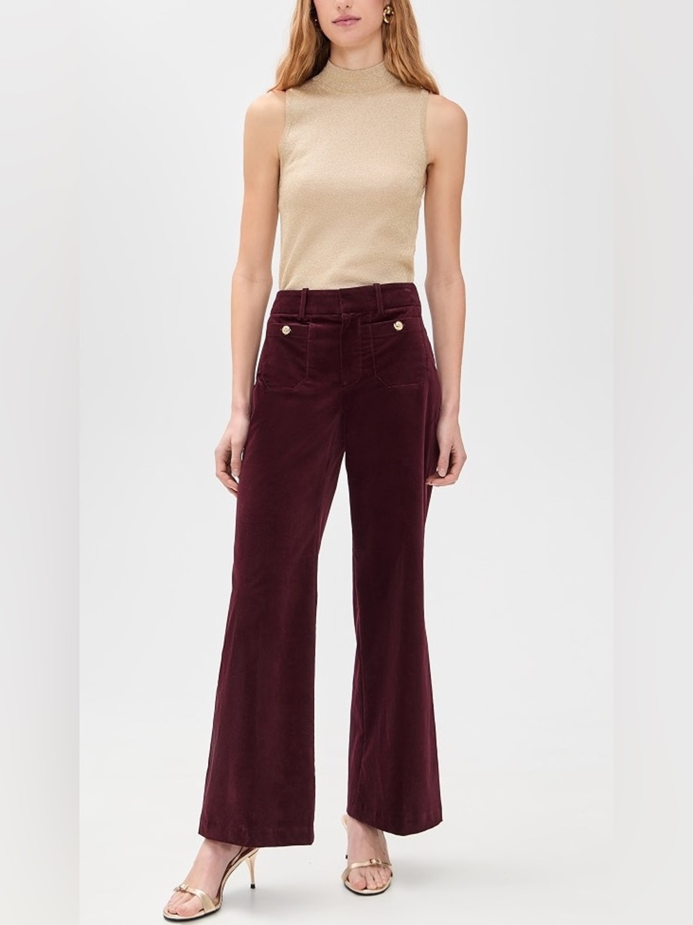 NWT FRAME The Modernist Velvet Wide Leg Trousers Dark Red Cabernet Sz 8